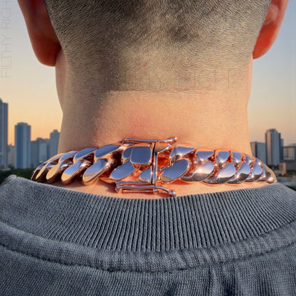 14k Rose Gold Miami Cuban Link Chain – Heavyweight, Triple Plated