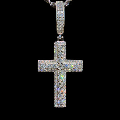 VVS1 Moissanite Cluster Cross Pendant – Flooded Diamond Look
