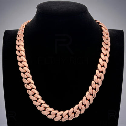 14k Rose Gold Miami Cuban Link Chain – Heavyweight, Triple Plated