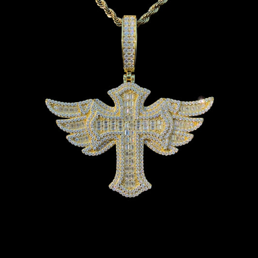 VVS1 Moissanite Wing Cross Pendant – Fully Flooded Shine