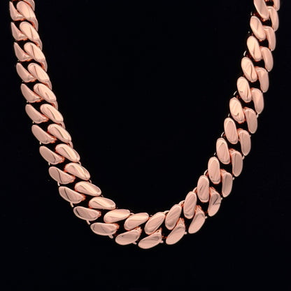 14k Rose Gold Miami Cuban Link Chain – Heavyweight, Triple Plated