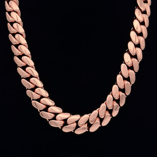 14k Rose Gold Miami Cuban Link Chain – Heavyweight, Triple Plated