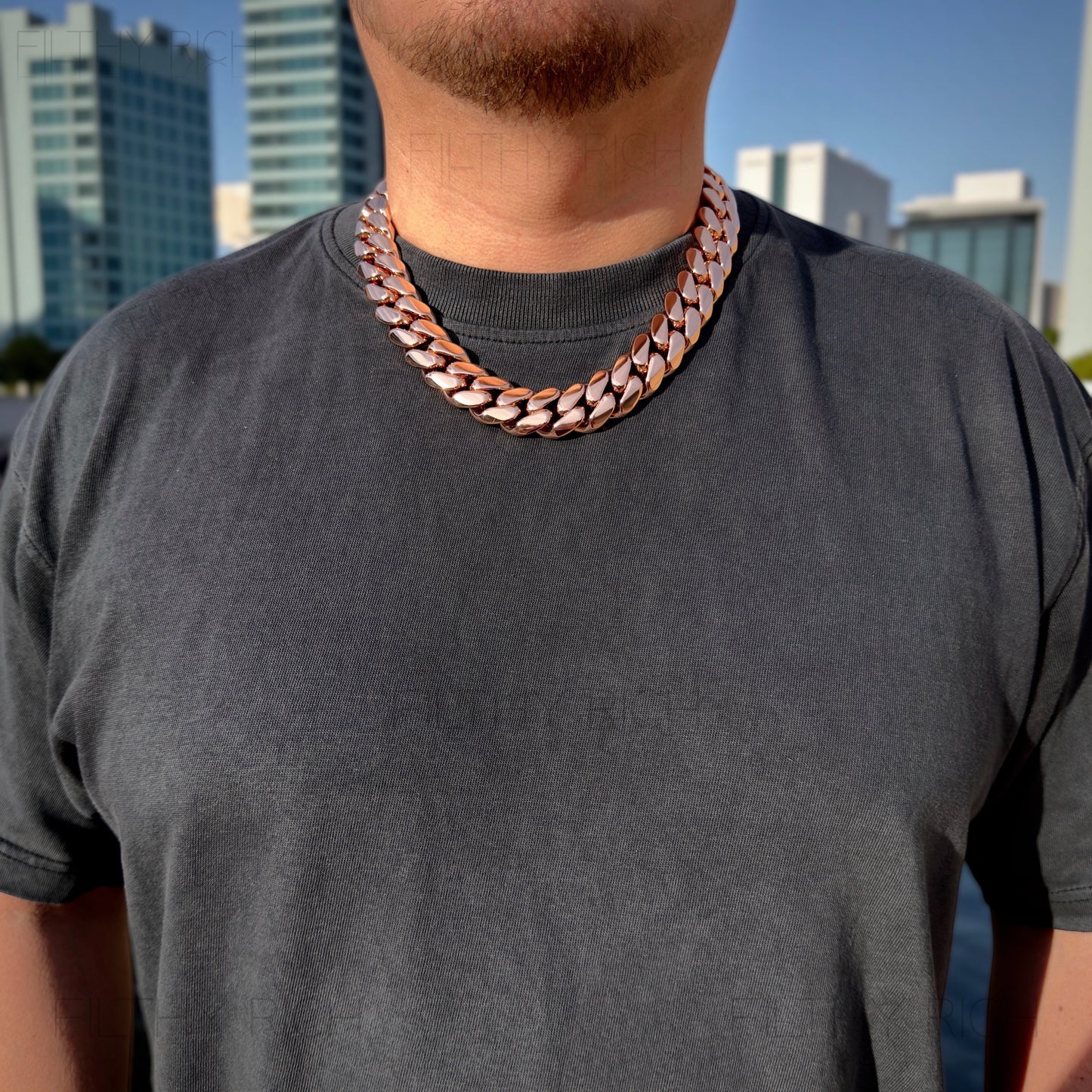 14k Rose Gold Miami Cuban Link Chain – Heavyweight, Triple Plated