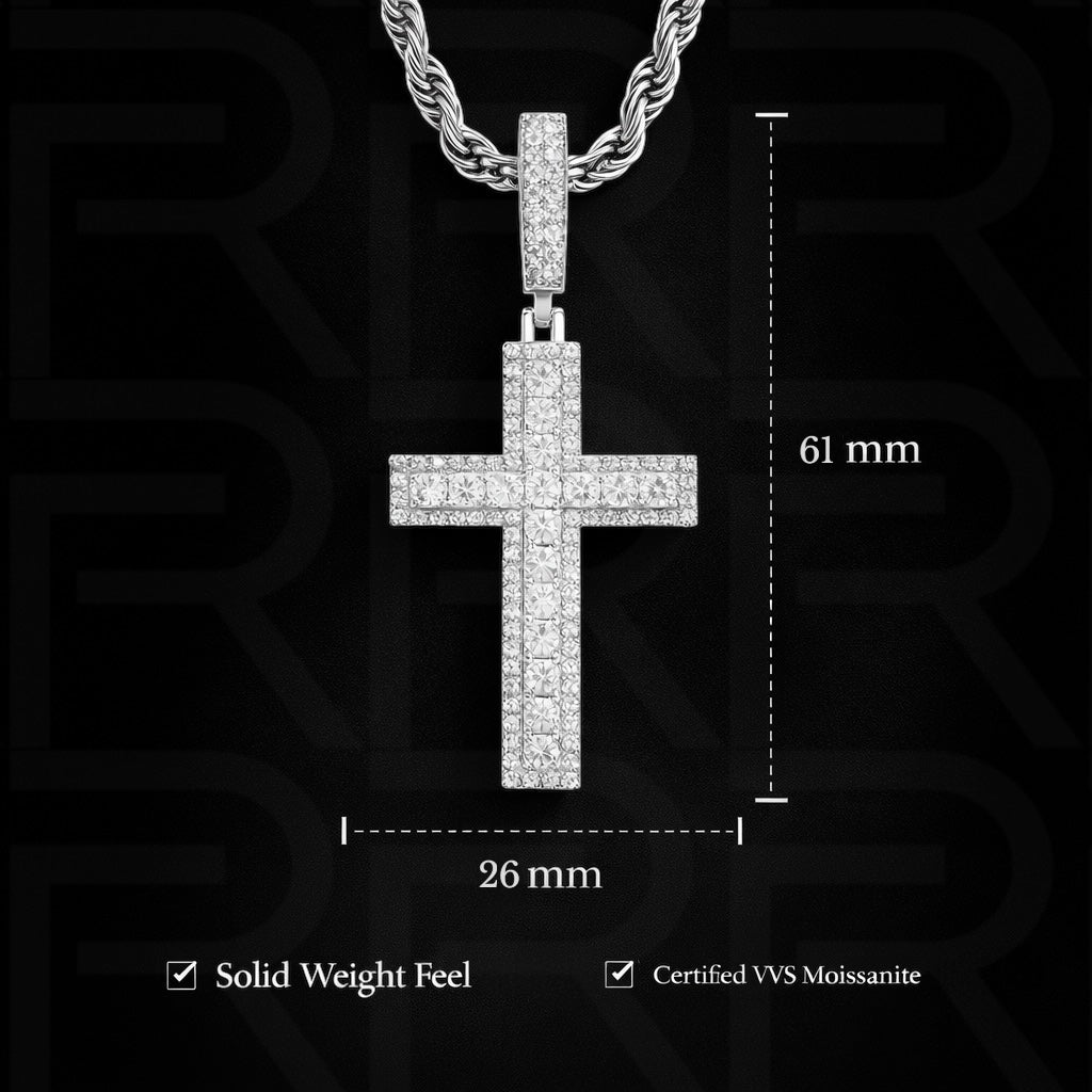VVS1 Moissanite Cluster Cross Pendant – Flooded Diamond Look