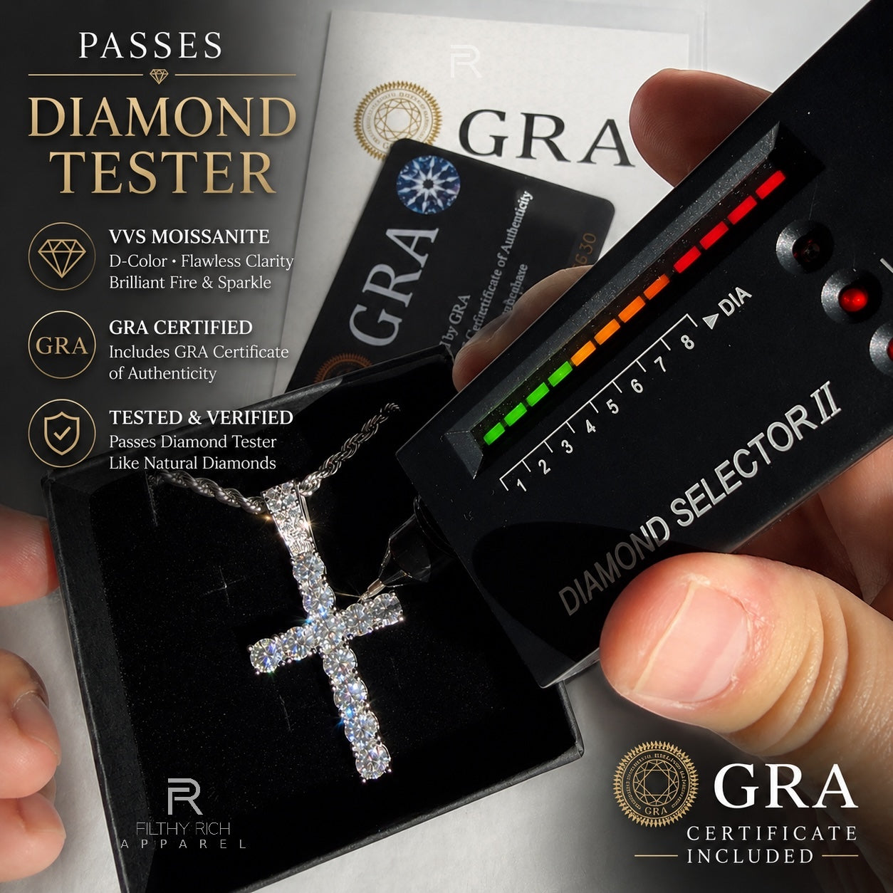 VVS1 Moissanite Tennis Cross Pendant – Diamond-Level Shine