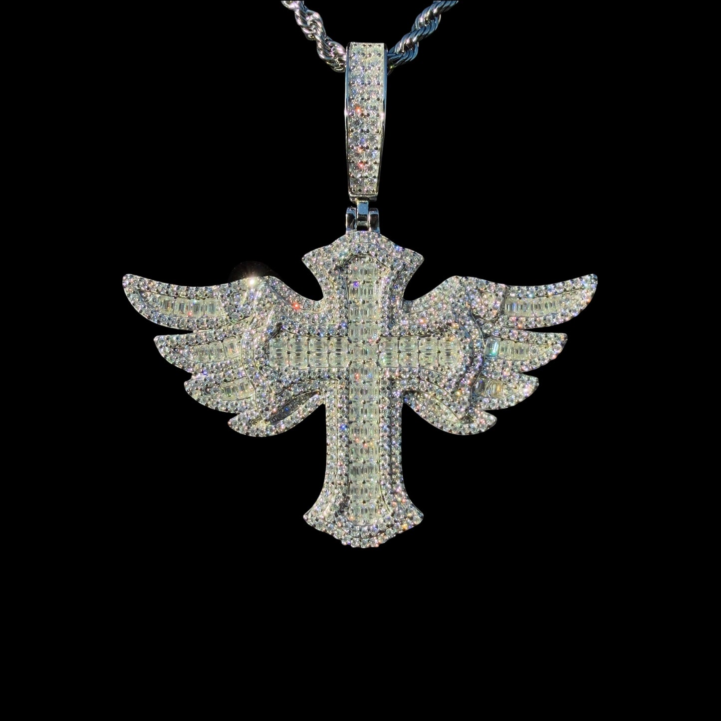 VVS1 Moissanite Wing Cross Pendant