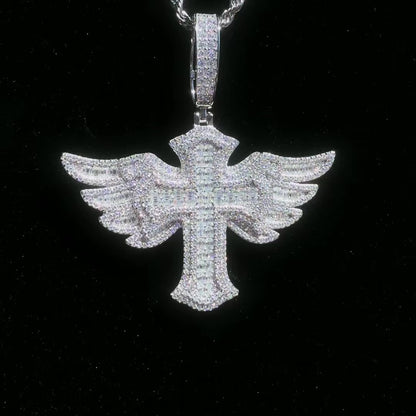 VVS1 Moissanite Wing Cross Pendant