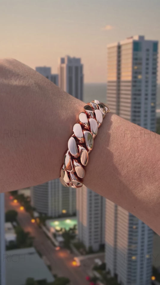 14K Rose Gold Miami Cuban Link Bracelet – Heavyweight, Triple Plated